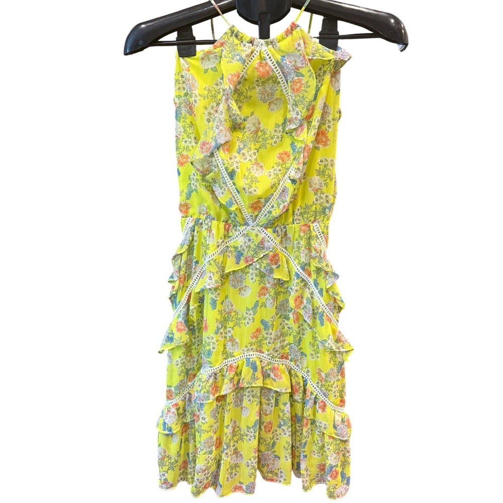 Marissa Webb Collective Floral Ruffle Halter Maxi Dress Yellow Size 8